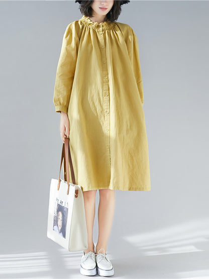 Loose Solid Special Neck Designed Shirt Dress