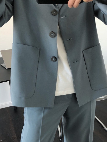 Loose Solid Casual Blazer Lapel Outwear