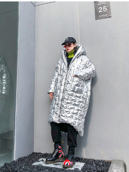 LOOSE HOODED PADDED LONG COAT