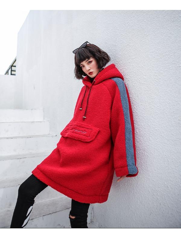 LOOSE EMBROIDERED WOOLEN MID-LENGTH HOODIE - Zebrant