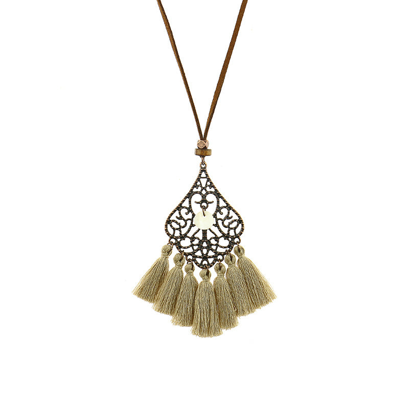 Geometric necklace bohemian tassel necklace