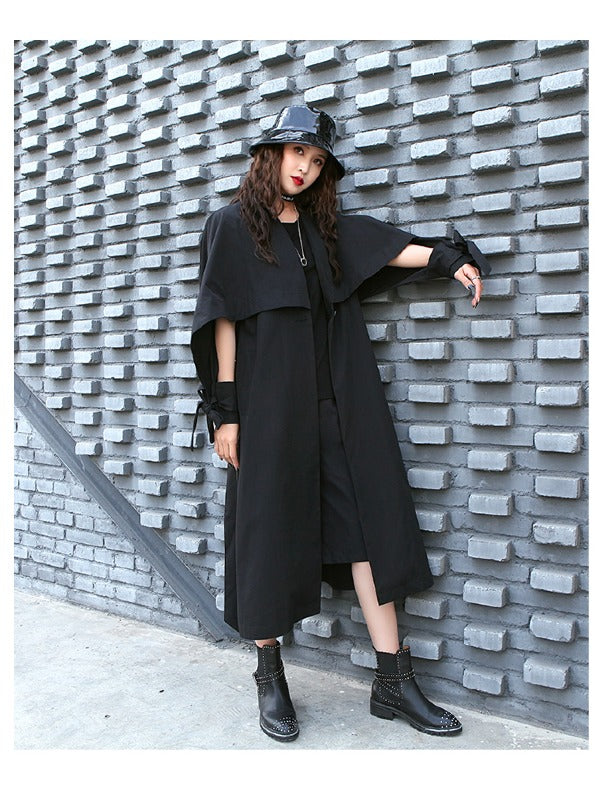 Loose Solid Color Belted Long Outwear