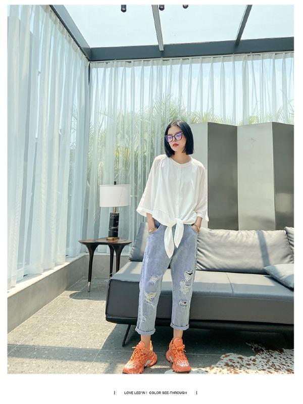 Plus Size Loose Chiffon Solid Split-Joint Blouse