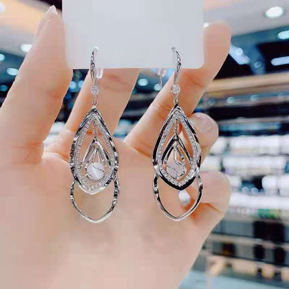 Metal rhinestone opal earrings