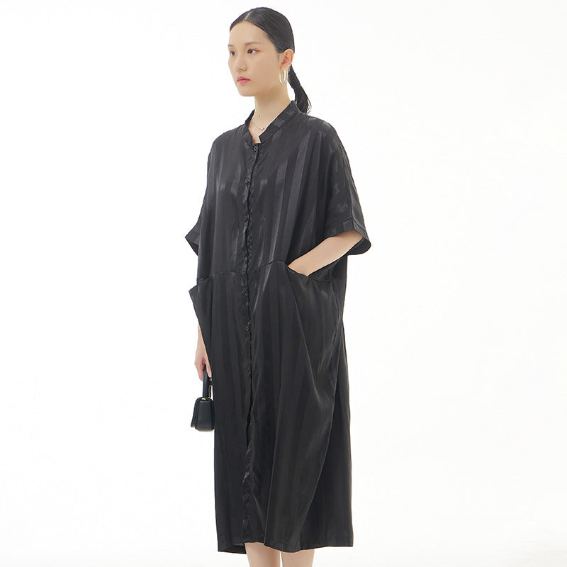 Summer plus size women's glossy vertical striped dress fashion loose slim dress