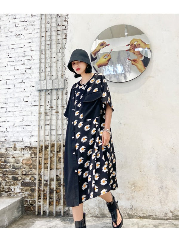 DAISY PRINT SPLICING CROPPED DRESS