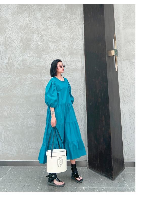 A-Line Bishop Sleeve Half-Sleeve Long Dress