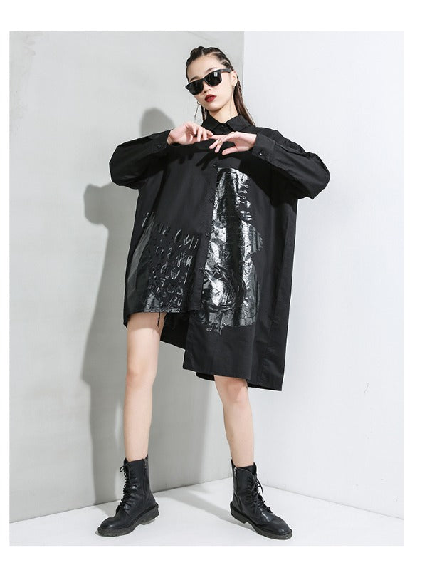 Loose Print Cropped Lapel Shirt