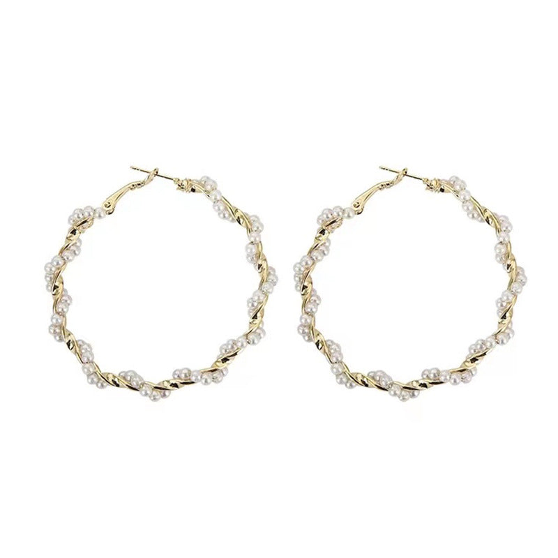 S925 silver needle fashion wrapped pearl earrings