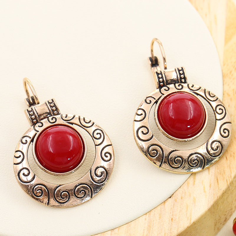 Rice bead round earrings