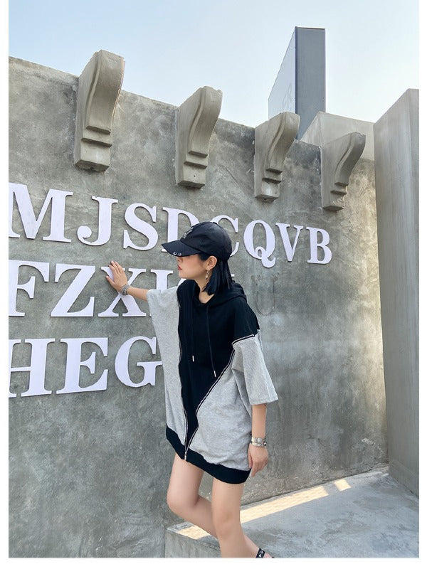 LOOSE SPLIT-JOINT HOODED COOL T-SHIRT