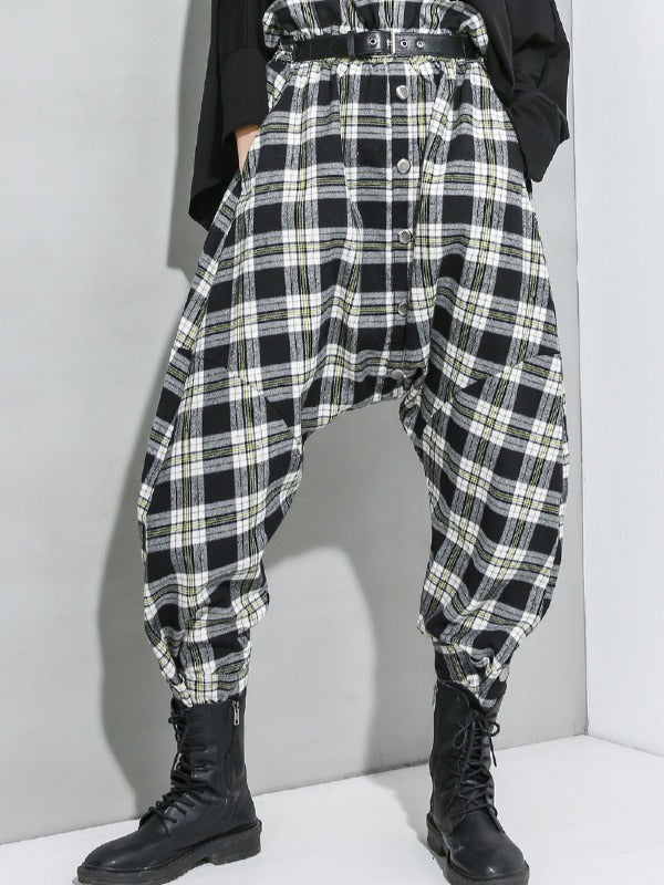 Loose Empire Plaid Splicing Casual Harem Pants