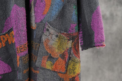 Retro Printed Comfortable Split Hem Winter Coat