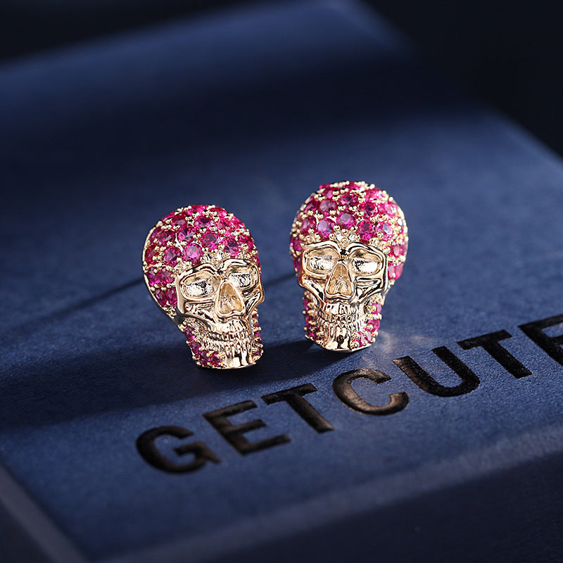 S925 silver inlaid zircon skull earrings