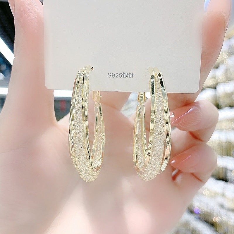 S925 silver needle C-shaped circle diamond zircon earrings