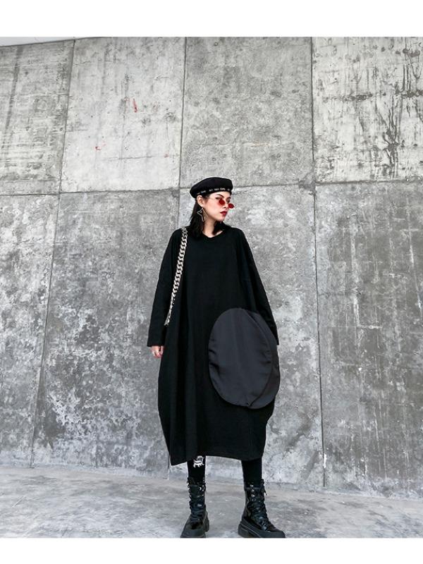 LOOSE ASYMMETRIC A-LINE SPLIT-JOINT BLACK LONG DRESS - Zebrant