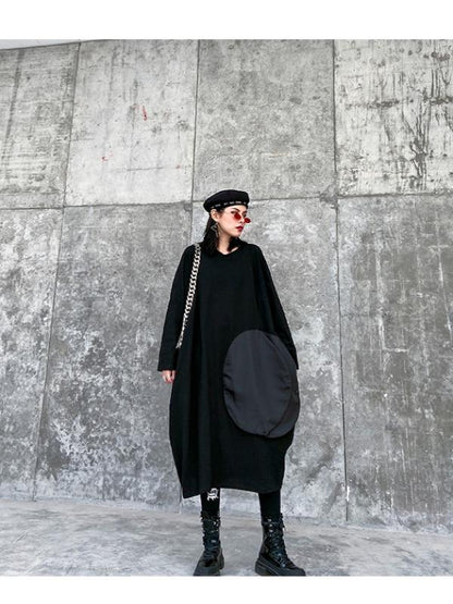 LOOSE ASYMMETRIC A-LINE SPLIT-JOINT BLACK LONG DRESS - Zebrant