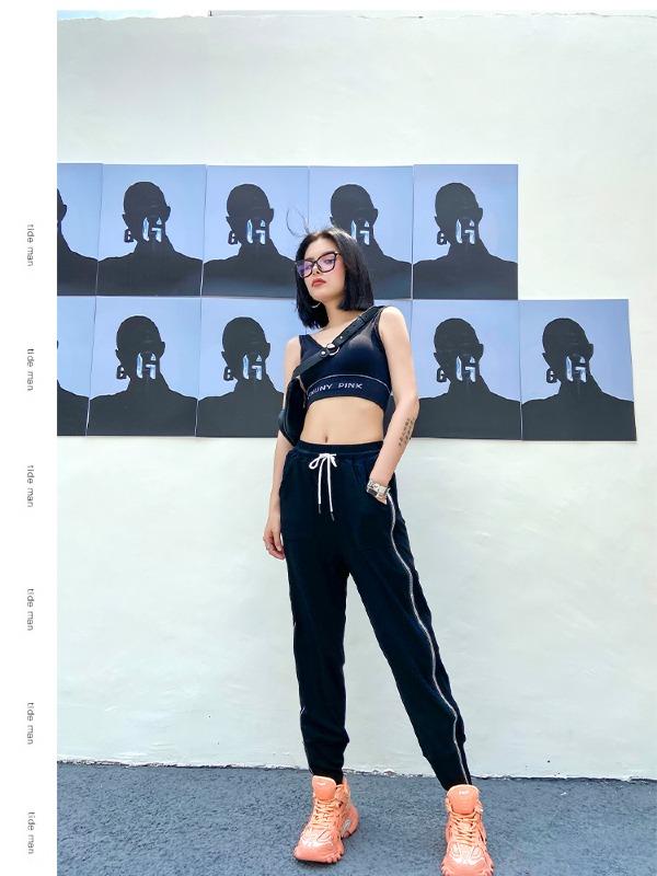 Plus Size Loose Lac-Up Zipper Sports Pants