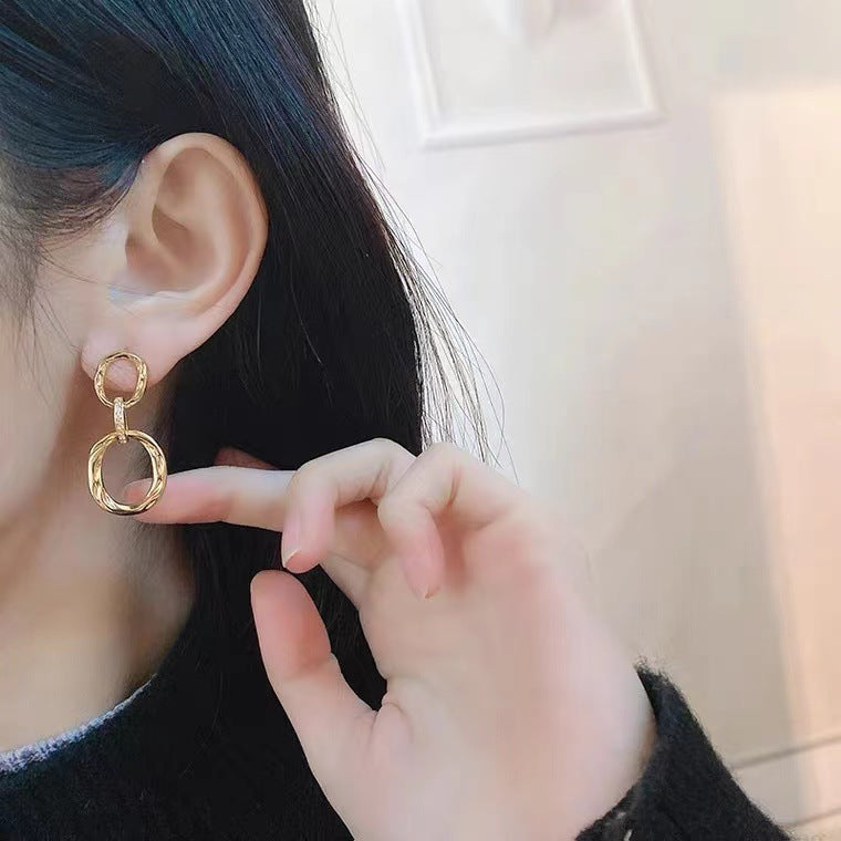 S925 Silver Needle Metal Hollow Geometric Circle Earrings