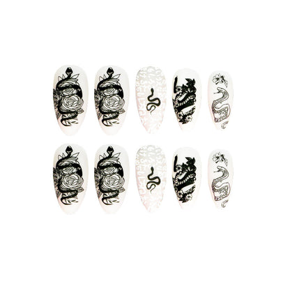 Black snake flower PRESS ON NAILS