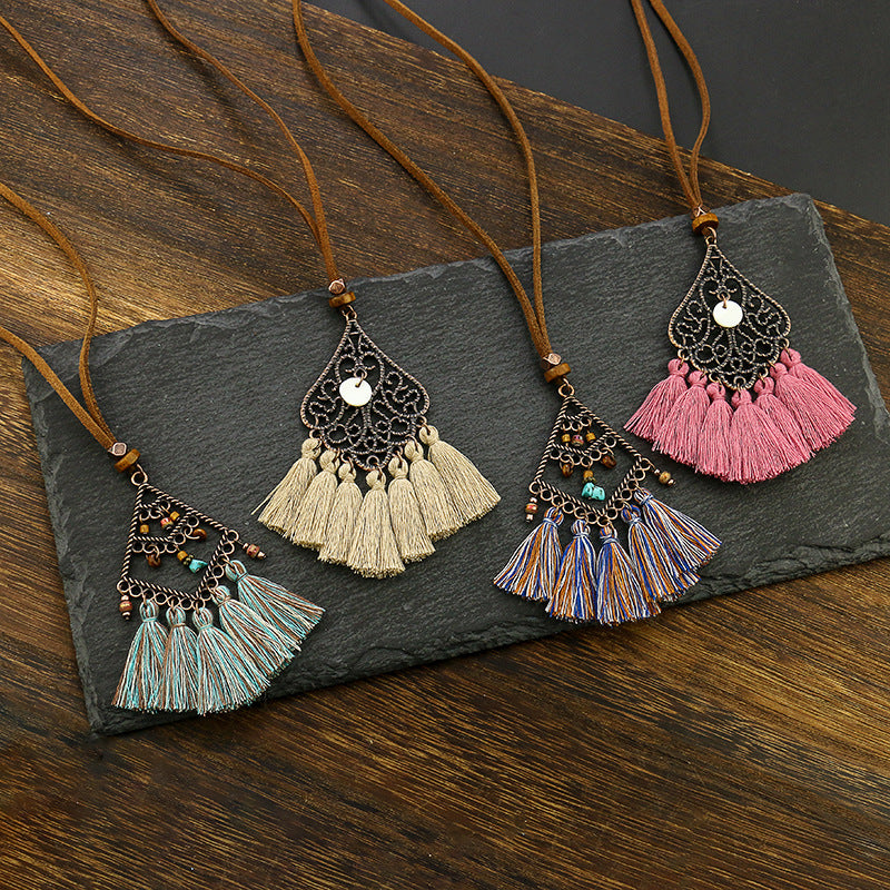 Geometric necklace bohemian tassel necklace