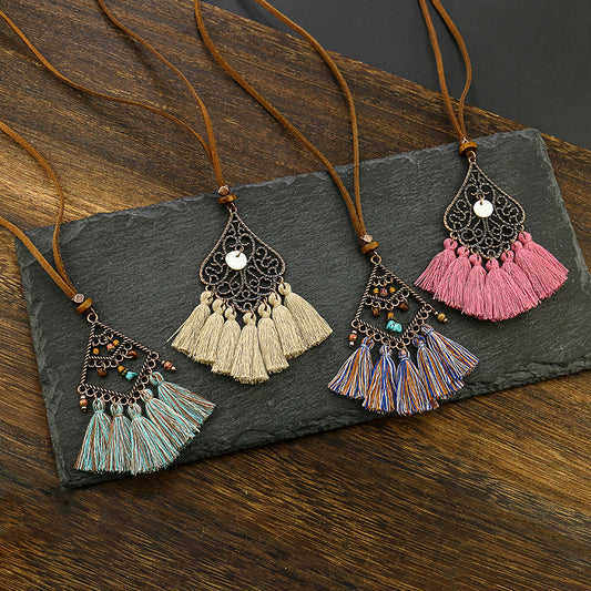 Geometric necklace bohemian tassel necklace