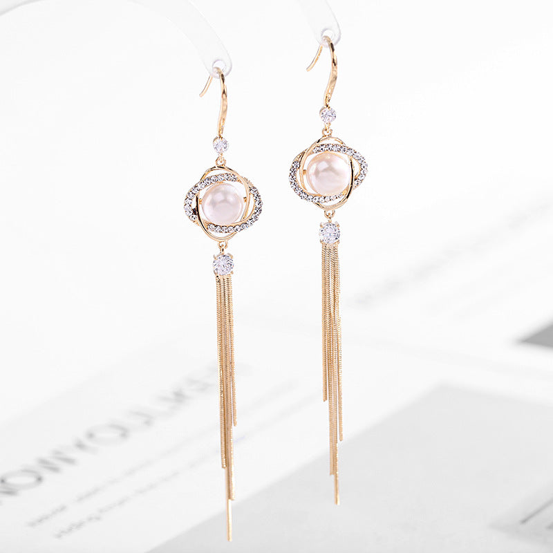Tassel Earrings female set with zircon Pearl Earrings