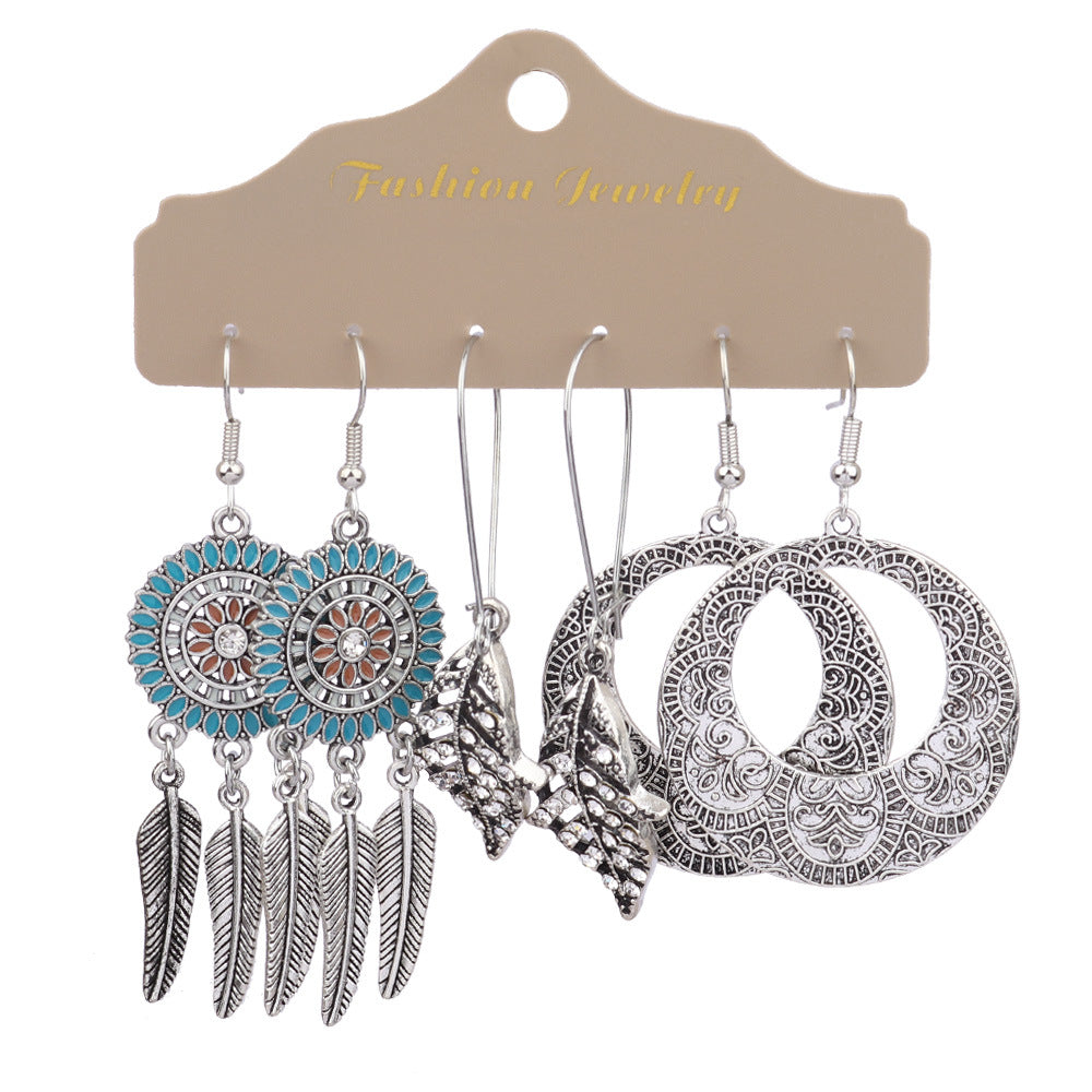 Leaf tassel vintage combination earrings