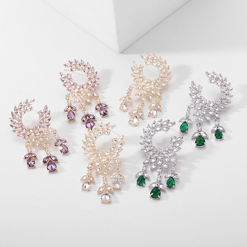 Zircon tassel olive branch Earrings