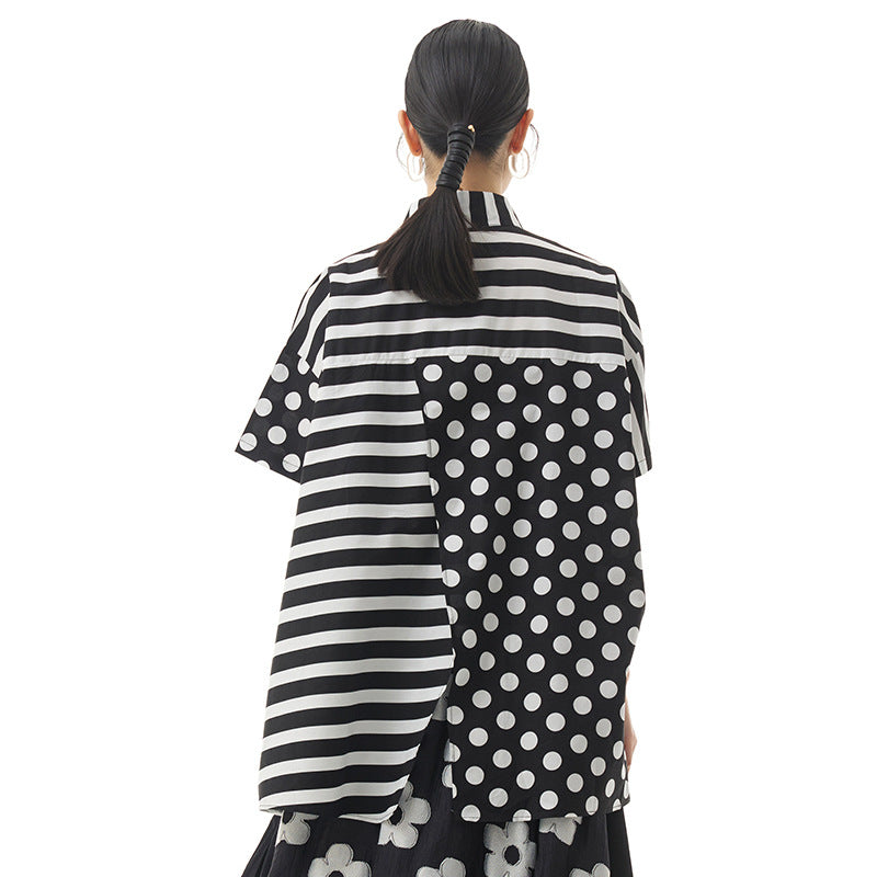 Oversized women's loose skinny top with striped irregular splicing top