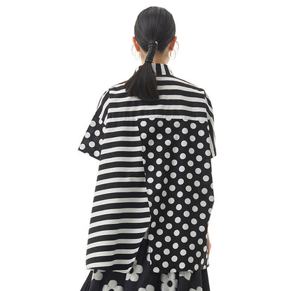 Oversized women's loose skinny top with striped irregular splicing top