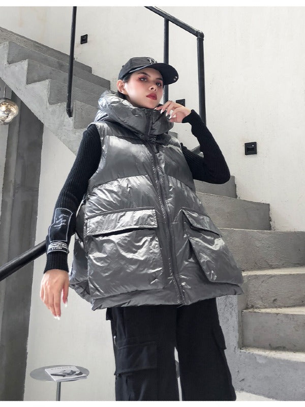 THICK HOODED SHORT VEST COAT