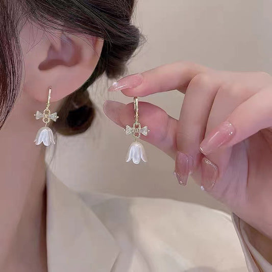 S925 silver needle flower bow earrings