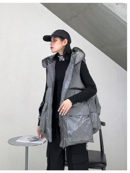 THICK HOODED SHORT VEST COAT