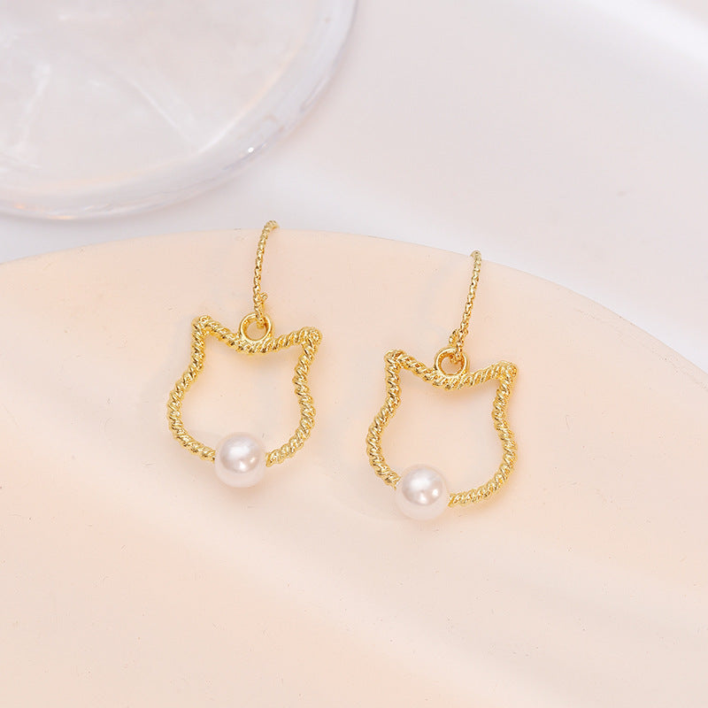 S925 Silver Needle Cat Earrings