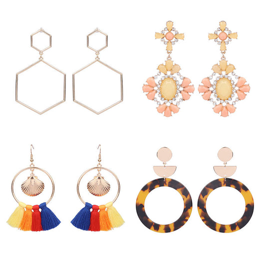 Bohemian geometric metal tassel earrings