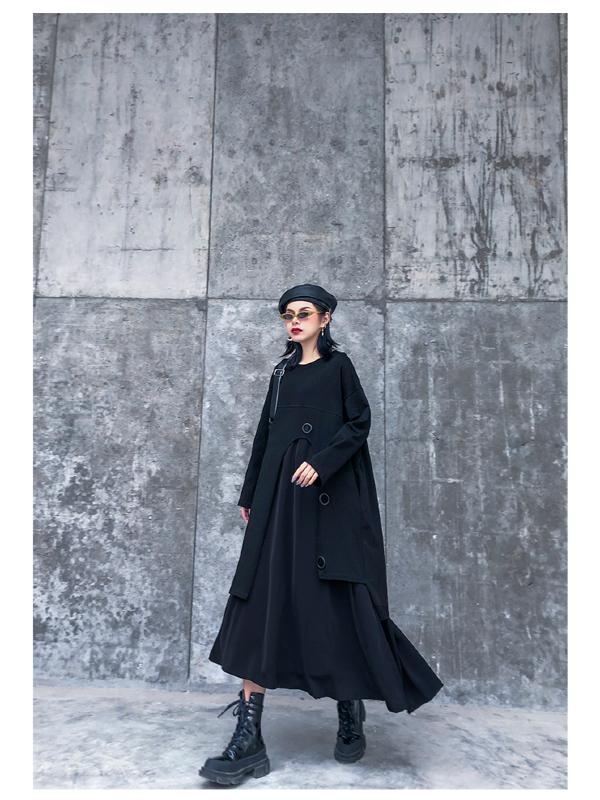 BLACK LOOSE CROPPED MIDI DRESS - Zebrant