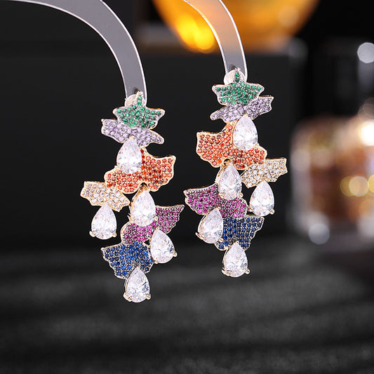 Gingko Leaf Earrings filled with zirconium retro water drops