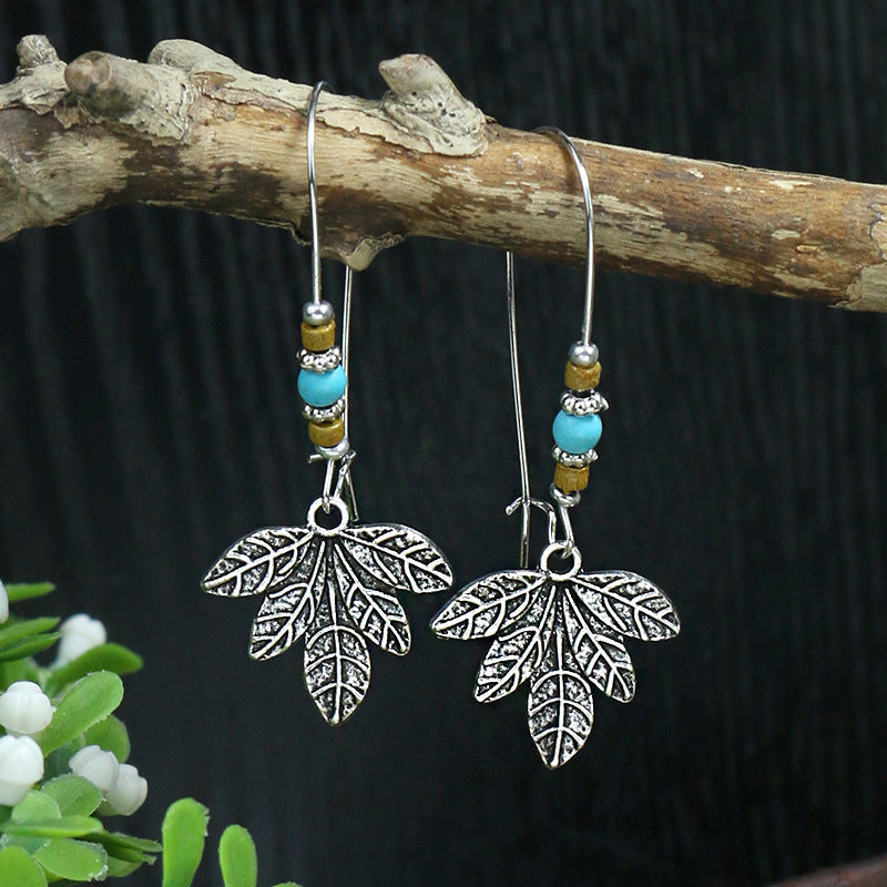 Silver geometric metal turquoise earrings