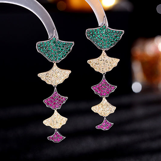 Geometric cool color zircon Apricot Leaf Earrings
