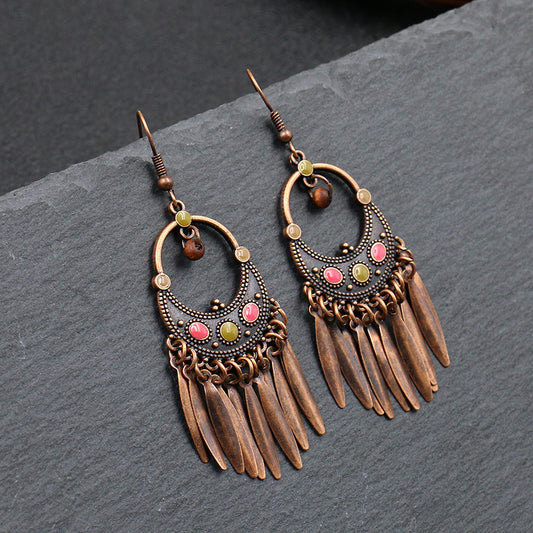 Vintage long point drill tassel earrings