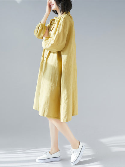 Loose Solid Special Neck Designed Shirt Dress