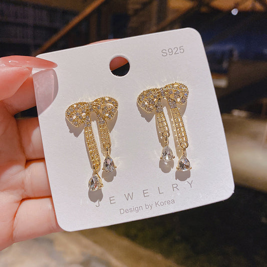 WHOLESALE zircon grid bow earrings