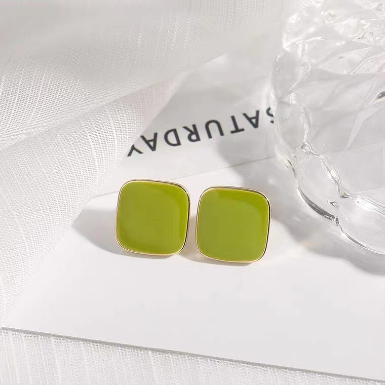 S925 Silver Needle Oil Dropping Square Earrings