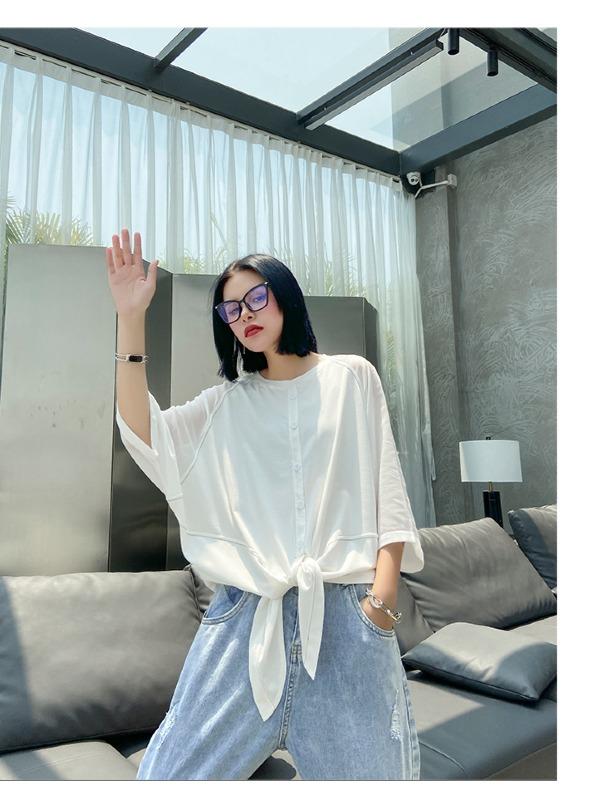 Plus Size Loose Chiffon Solid Split-Joint Blouse