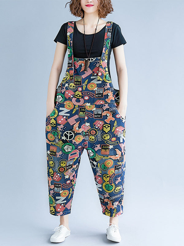 ORIGINAL FLORAL PRINTED SPAGHETTI-NECK JUMPSUITS