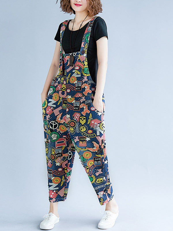 ORIGINAL FLORAL PRINTED SPAGHETTI-NECK JUMPSUITS