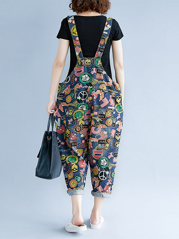 ORIGINAL FLORAL PRINTED SPAGHETTI-NECK JUMPSUITS