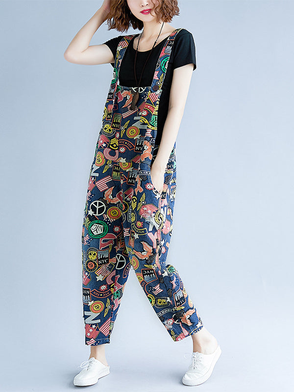 ORIGINAL FLORAL PRINTED SPAGHETTI-NECK JUMPSUITS