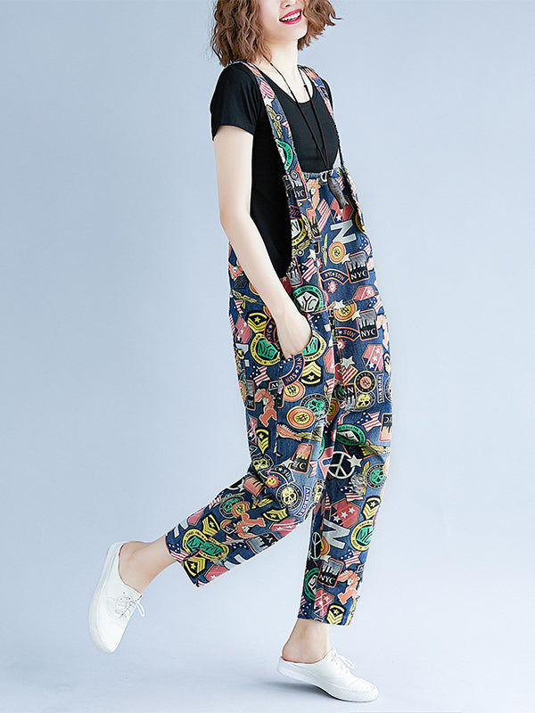 ORIGINAL FLORAL PRINTED SPAGHETTI-NECK JUMPSUITS